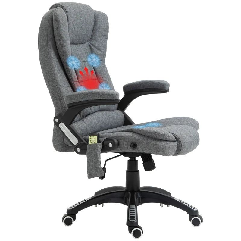 Vinsetto Heated Massage Recliner Chair - 6 Massage Points, 360° Swivel, Linen-Feel Fabric, Grey - Perfect for Office & Home