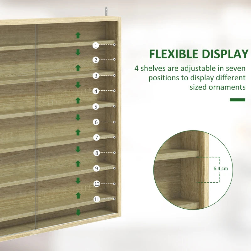 Elegant Oak Six Shelf Display Cabinet with Glass Doors - Perfect for Home Decor and Storage Solutions