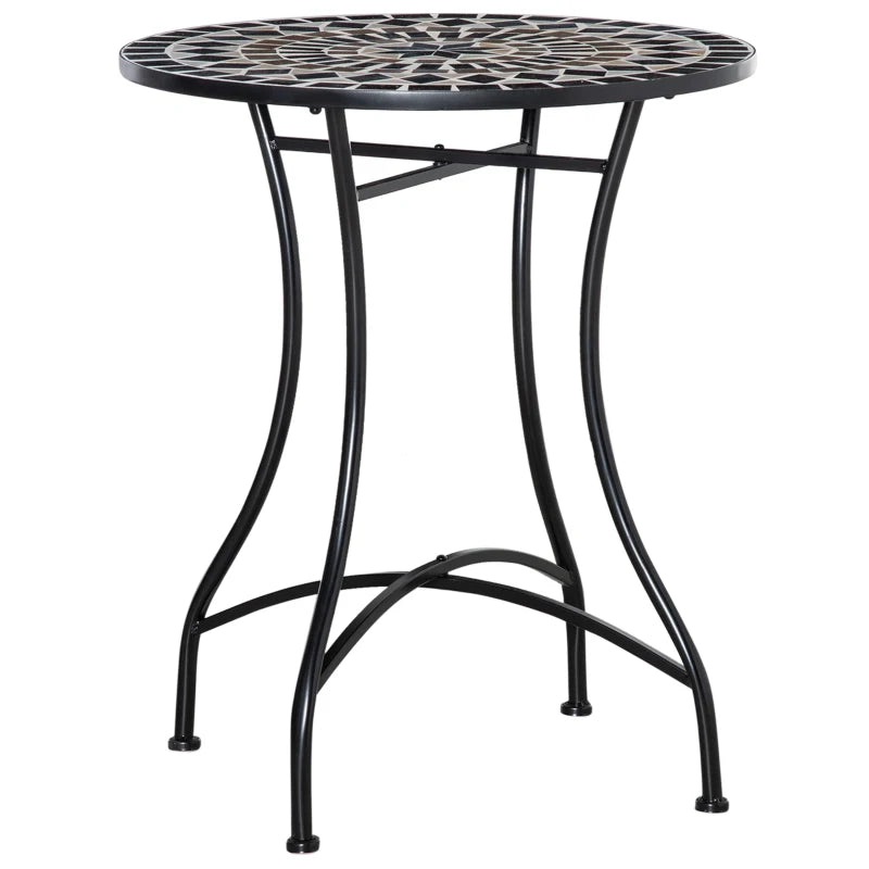 60cm Black Mosaic Outdoor Patio Table - Round Garden Table for Outdoor Use