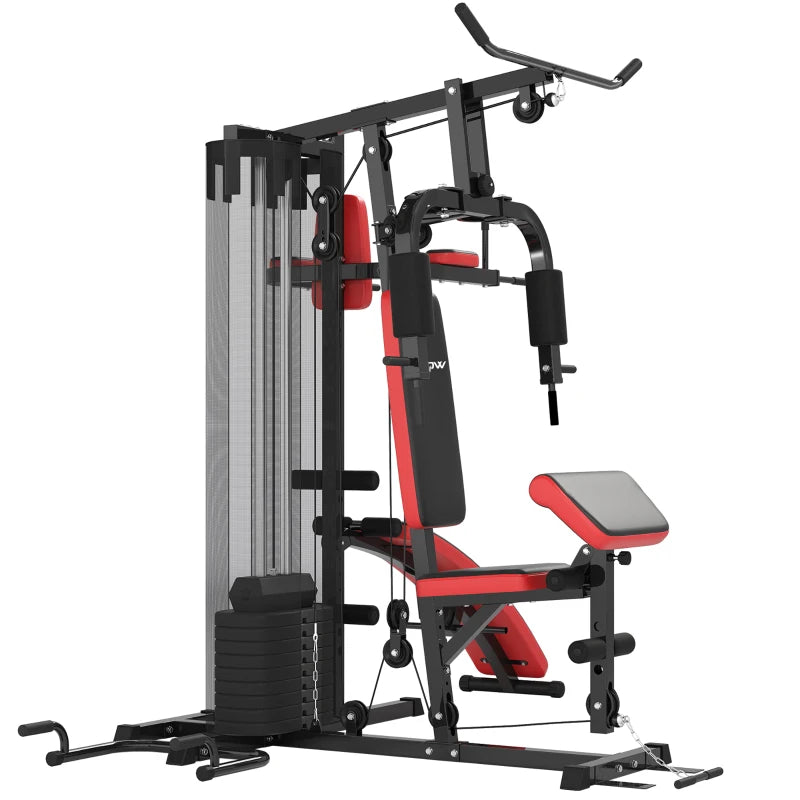 Multi Gym Workout Station with 65kg Weight Stack Sit Up Bench Push Up Stand and Dip Station for Home Fitness