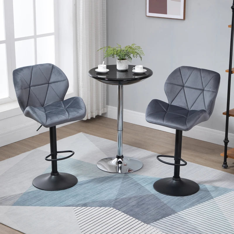 Adjustable Bar Stools Set of 2 - Armless Upholstered Swivel Counter Chairs with Back & Footrest in Dark Grey