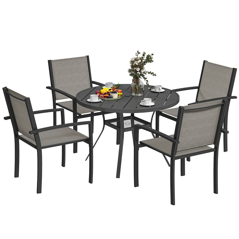 5 Piece Dark Grey Garden Furniture Set - Round Table & 4 Stackable Chairs for Patio