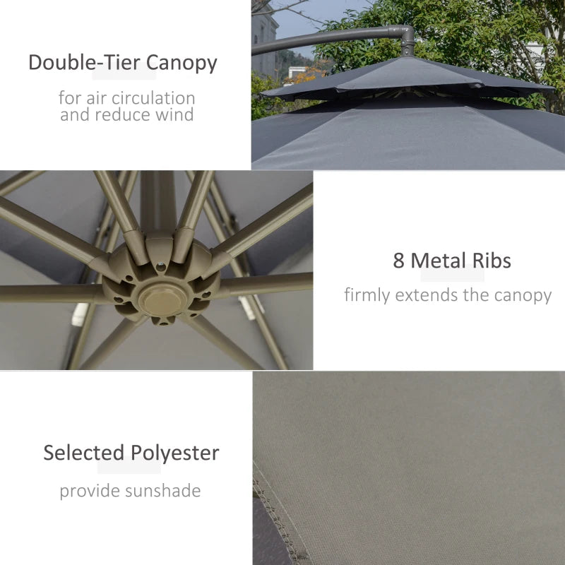 Dark Grey 2.7m Cantilever Banana Parasol with Double Tier Canopy