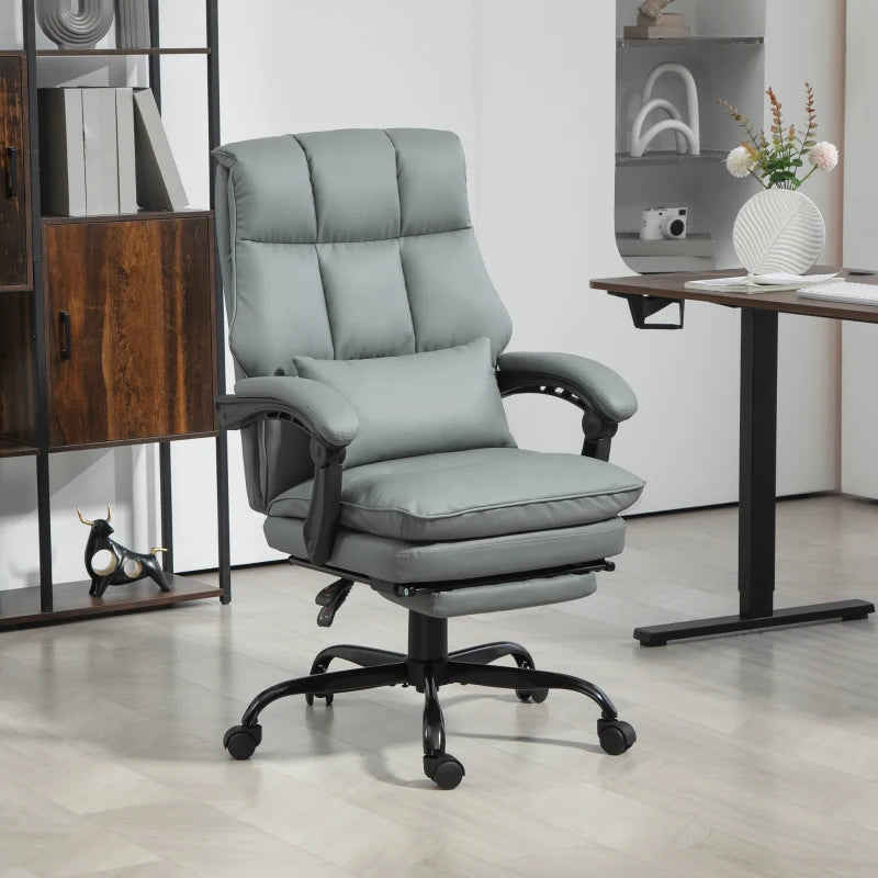 Ergonomic Faux Leather Reclining Office Chair with Footrest - Stylish Grey Comfort for Home & Office