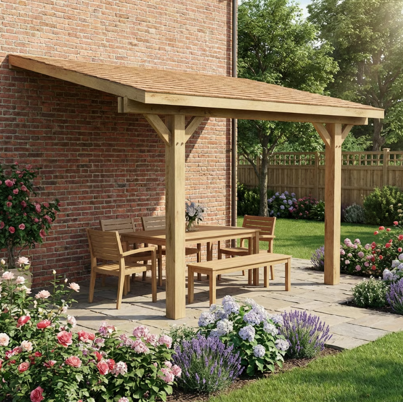 Oak Lean-To Gazebo with Cedar Shingle Roof