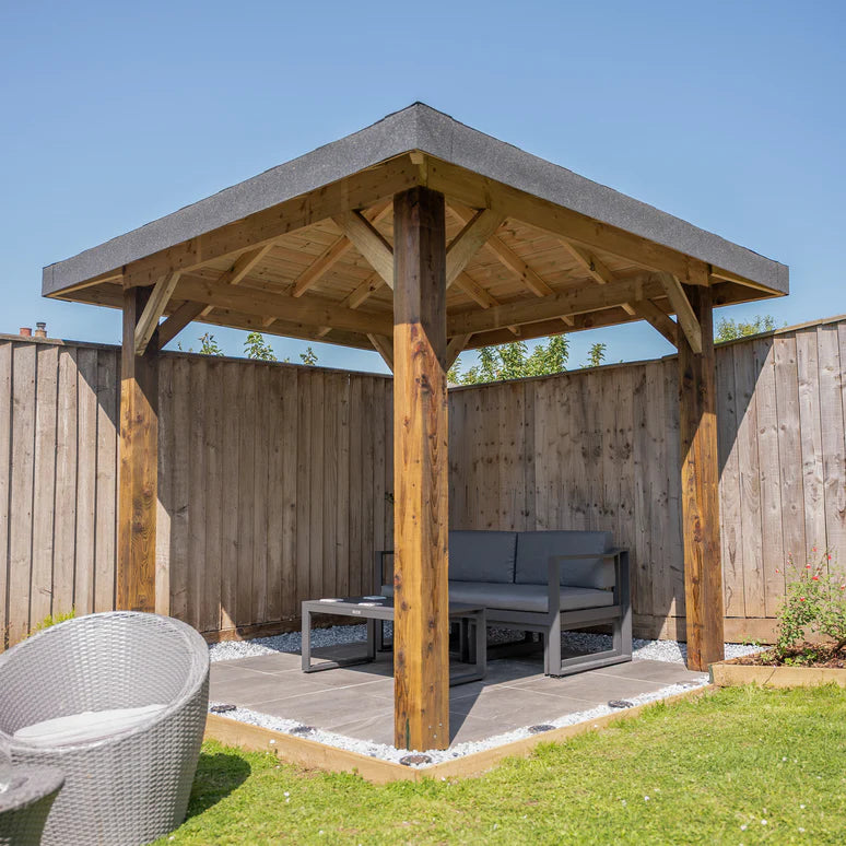 Ruby Wooden 4 Pitch Gazebo with Katepal Grey Shingle Roof - Premium Weatherproof Garden Gazebo