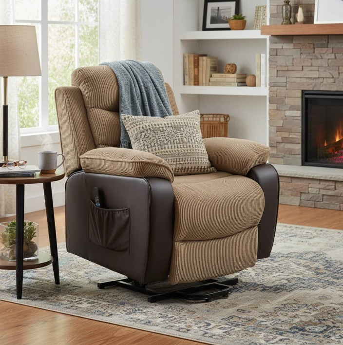Oversized Electric Riser Recliner Chair for Elderly with Remote Control, USB Port and Side Pockets in Brown
