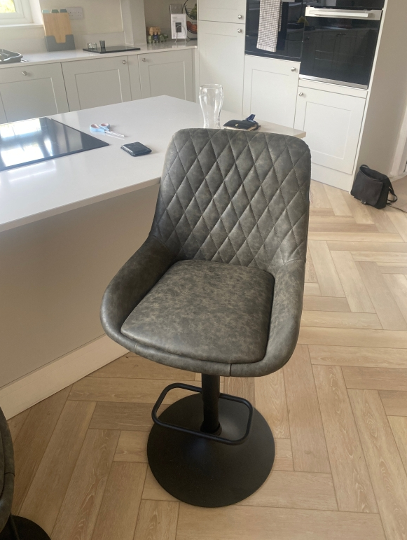 Retro Adjustable Bar Stools Set of 2 Upholstered Kitchen Chairs with Back Swivel Seat Dark Grey