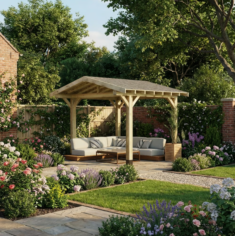 Ruby Wooden Apex Gazebo with Katepal Grey Shingle Roof & Overhang - Premium Garden Gazebo