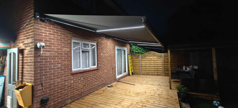 Grey 3.5m x 3m Electric Awning With LED Lights - Fully Retractable