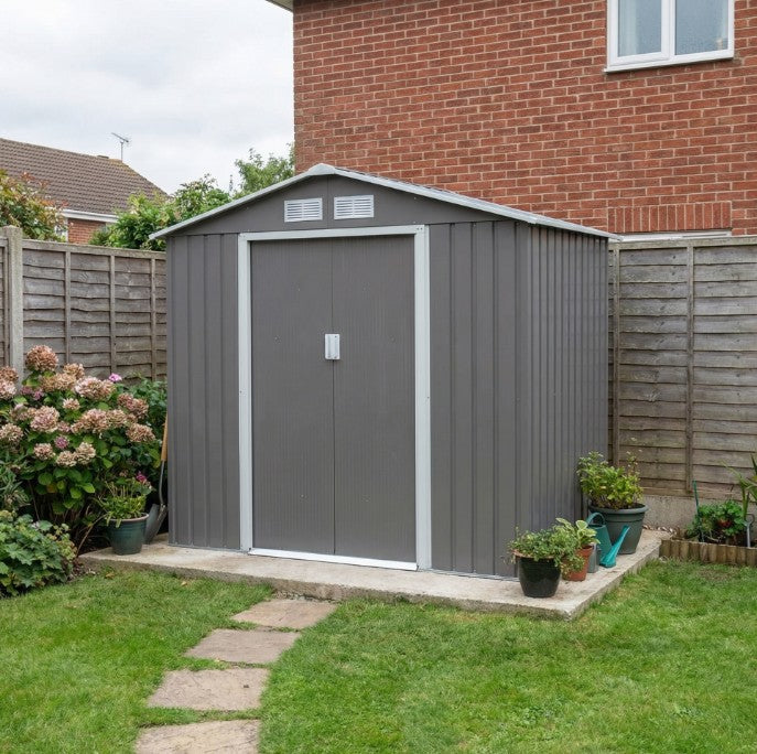 Grey 7ft x 4ft Lockable Garden Metal Storage Shed With Air Vents