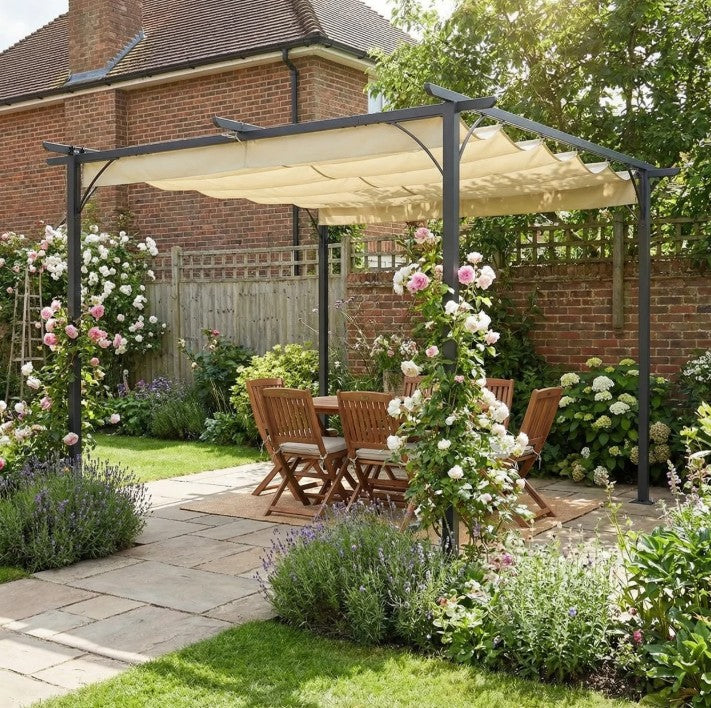 3m x 3m Beige Metal Pergola - Outdoor Garden Gazebo