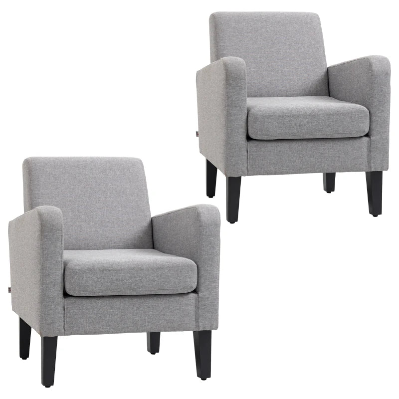 Modern Upholstered Accent Chairs with Rubber Wood Legs - Stylish Armchairs for Living Room and Bedroom in Light Grey