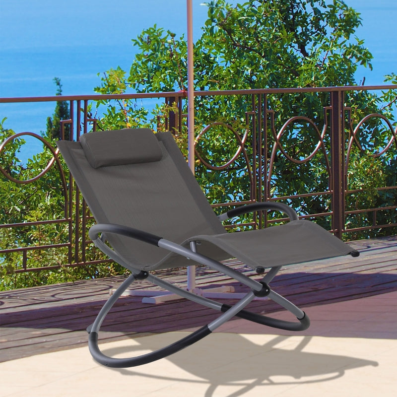 Grey Outdoor Zero Gravity Orbital Rocking Sun Lounger with Pillow