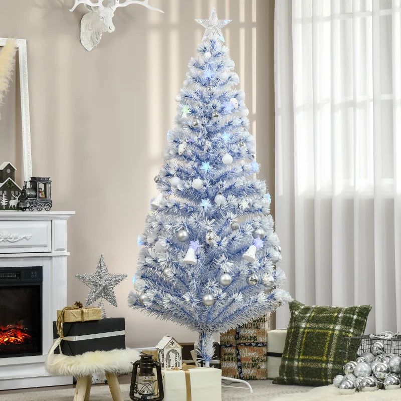 6FT Pre-Lit Artificial Fibre Optic Christmas Tree with LED Lights - Easy Storage Seasonal Decoration in White & Blue