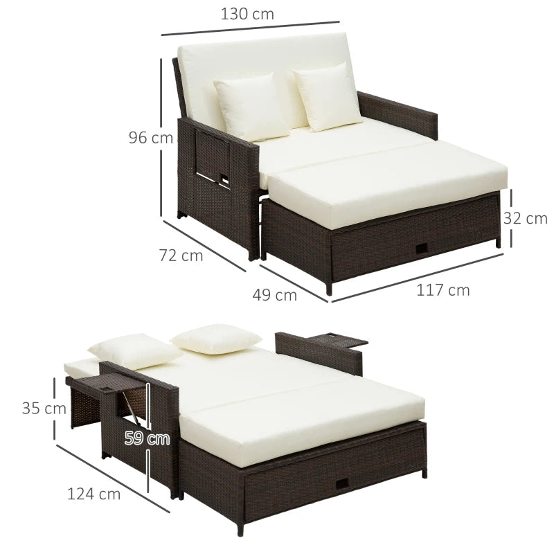 Brown Rattan Double Sun Lounger Day Bed