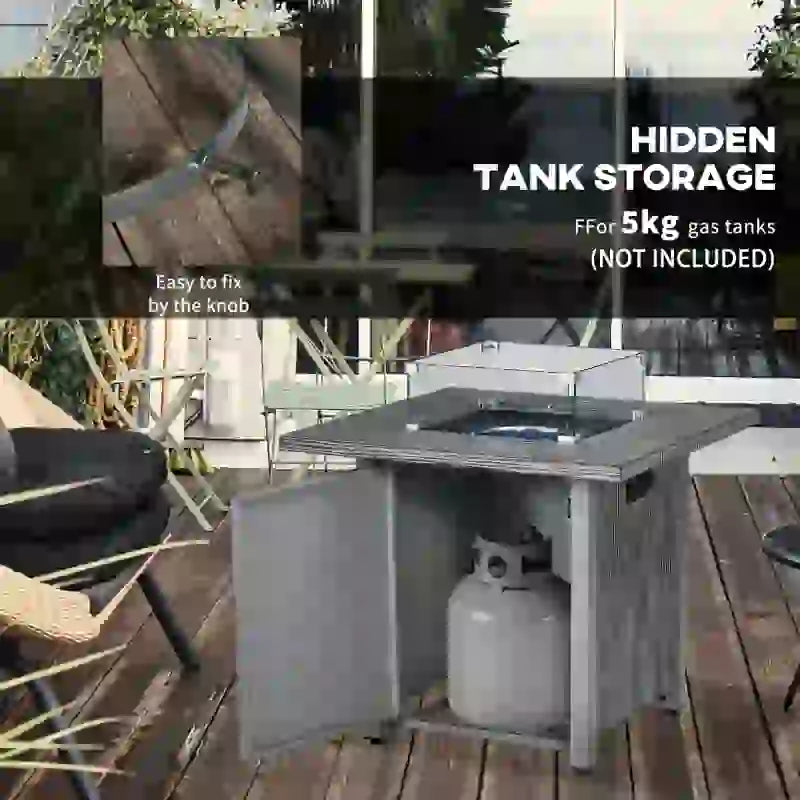71cm 50,000 BTU Gas Fire Pit Table with Cover & Glass Screen - Stylish Grey Outdoor Heating Solution