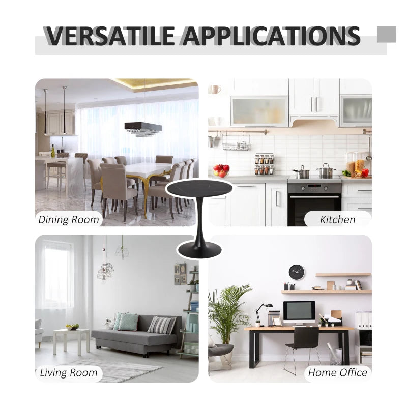 Modern Round Dining Table - Stylish Bistro Table with Metal Base for Kitchen & Dining Room - Black Finish