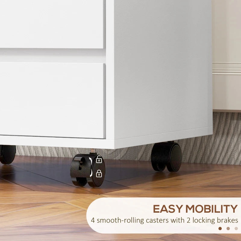 White Four-Drawer Office Filing Cabinet on Wheels - Mobile Storage Solution for Home & Office Organization