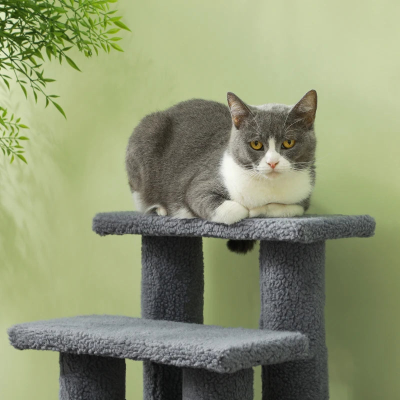 4-Step Dog Stairs for Bed & Sofa - Pet Climb Ladder, Grey, 63x43x60 cm - Ideal for Dogs & Cats