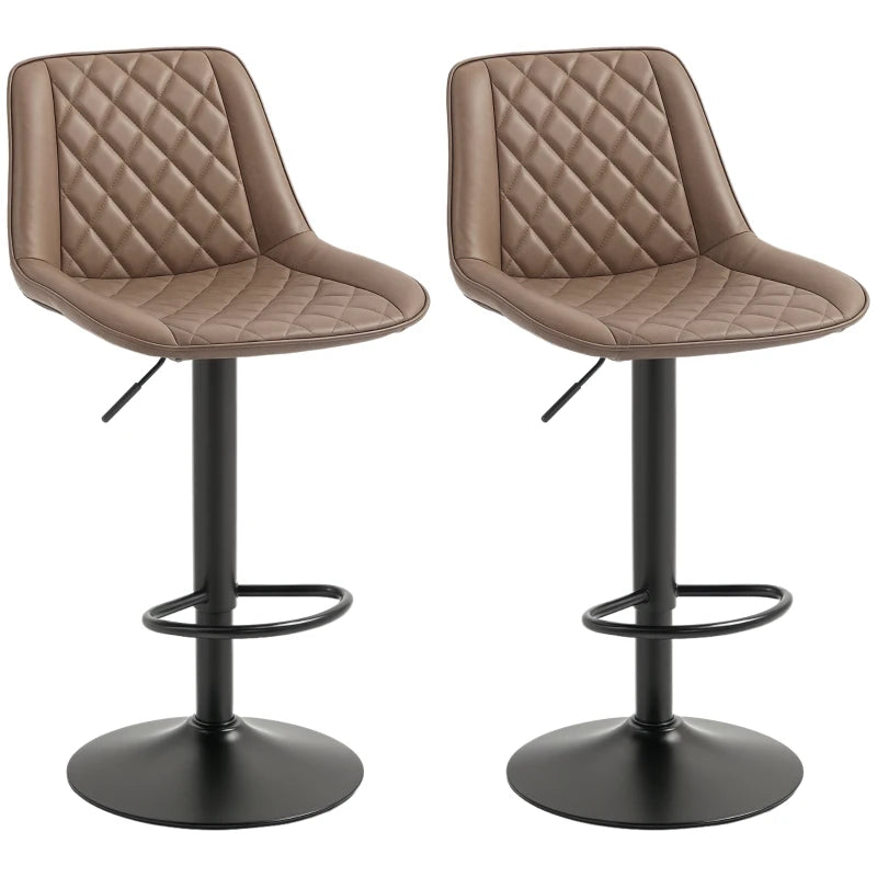 Retro Adjustable Bar Stools Set of 2 - Swivel PU Leather Kitchen Chairs with Back, Footrest & Steel Base - Brown