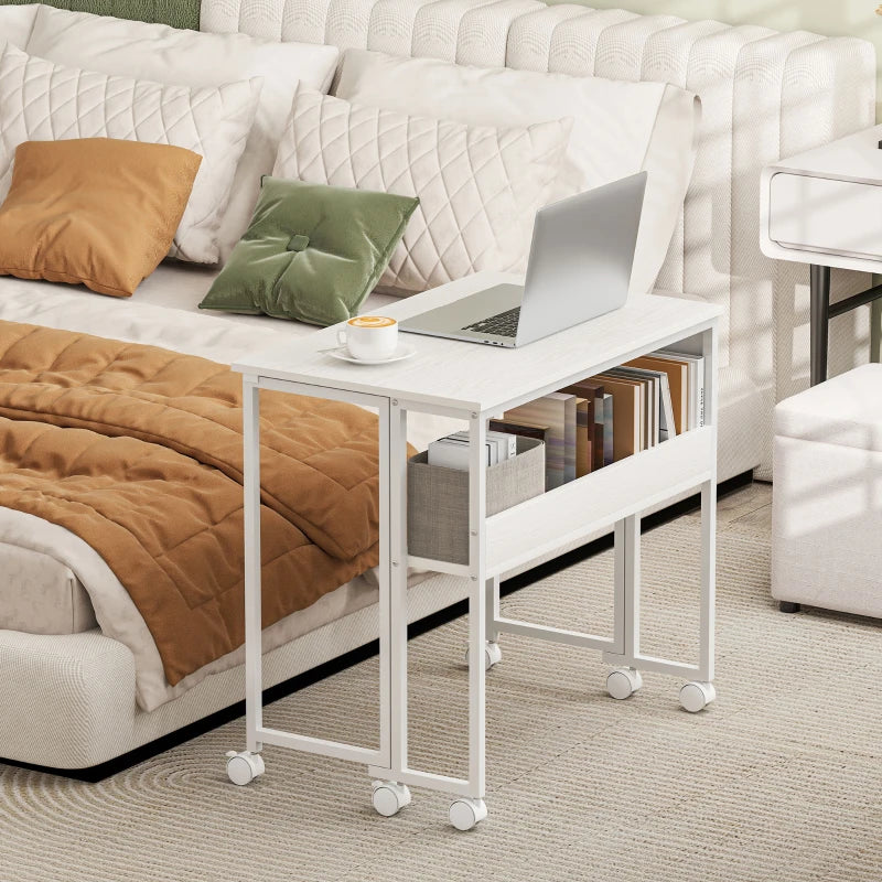 80 cm White Drop Leaf Writing Desk - Compact Home Office Workstation with Versatile Folding Design