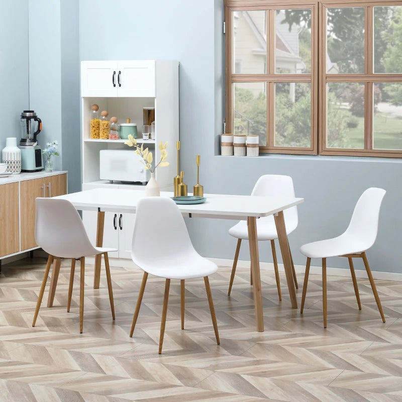 Modern Dining Chairs Set of 4 - Stylish Kitchen Chairs with Backrest & Steel Legs for Dining Room & Living Room - White