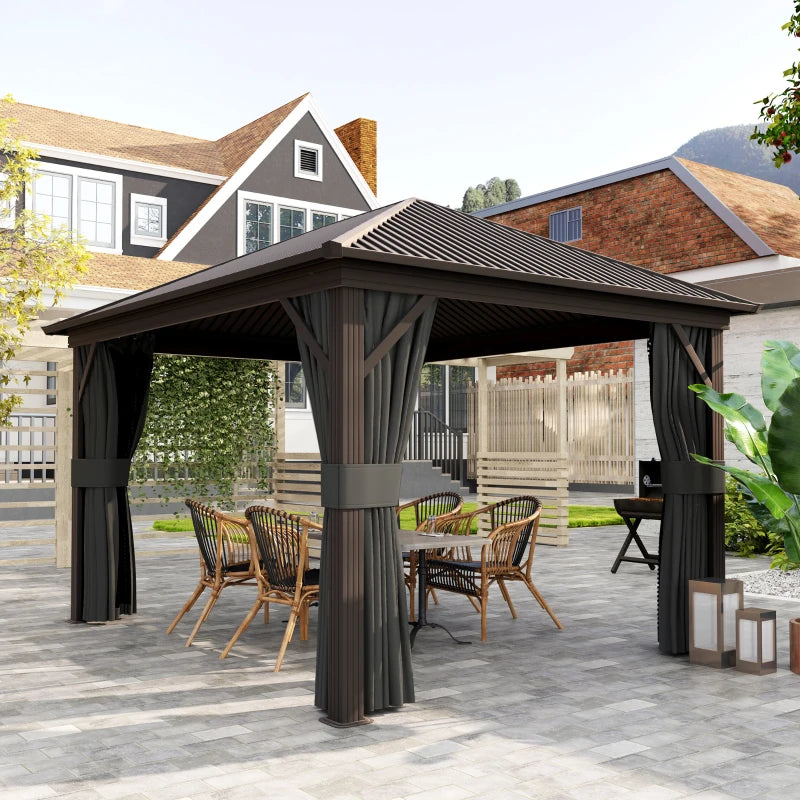 Dark Grey 3.6m x 3m Aluminium Frame Hardtop Gazebo with Accessories