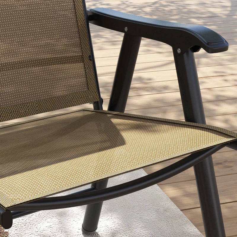 Set of 4 Foldable Metal Garden Chairs - Light Brown Outdoor Patio Dining Seats