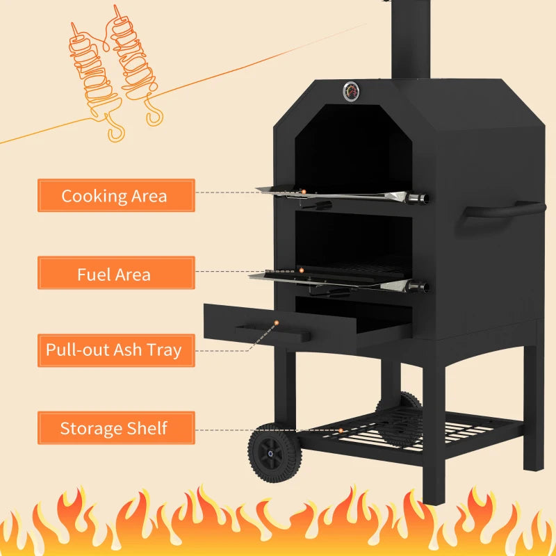 Black Steel 3-Tier Outdoor Charcoal BBQ Pizza Oven