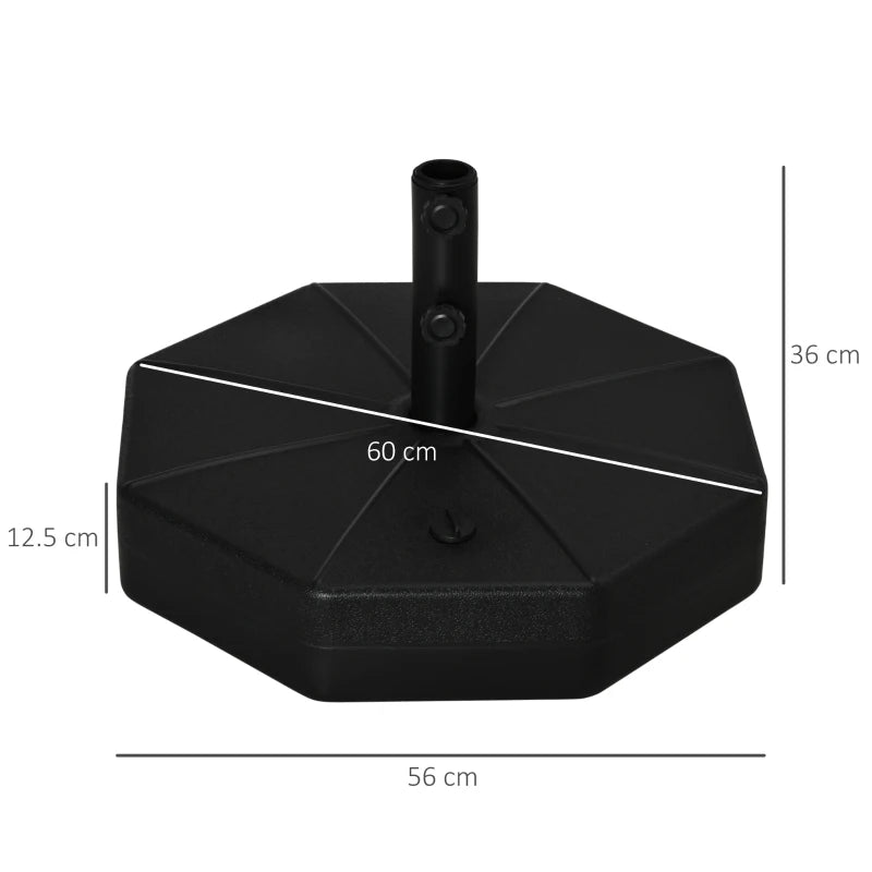 Black Octagonal Garden Umbrella Stand, 28kg Water or 40kg Sand Fill