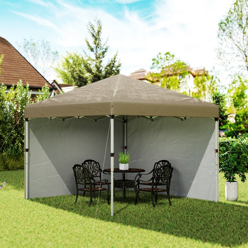 3x3m Khaki Pop Up Gazebo with UPF 30+, 2 Sidewalls, Leg Weight Bags & Wheeled Bag - Height Adjustable Party Tent for Garden & Patio