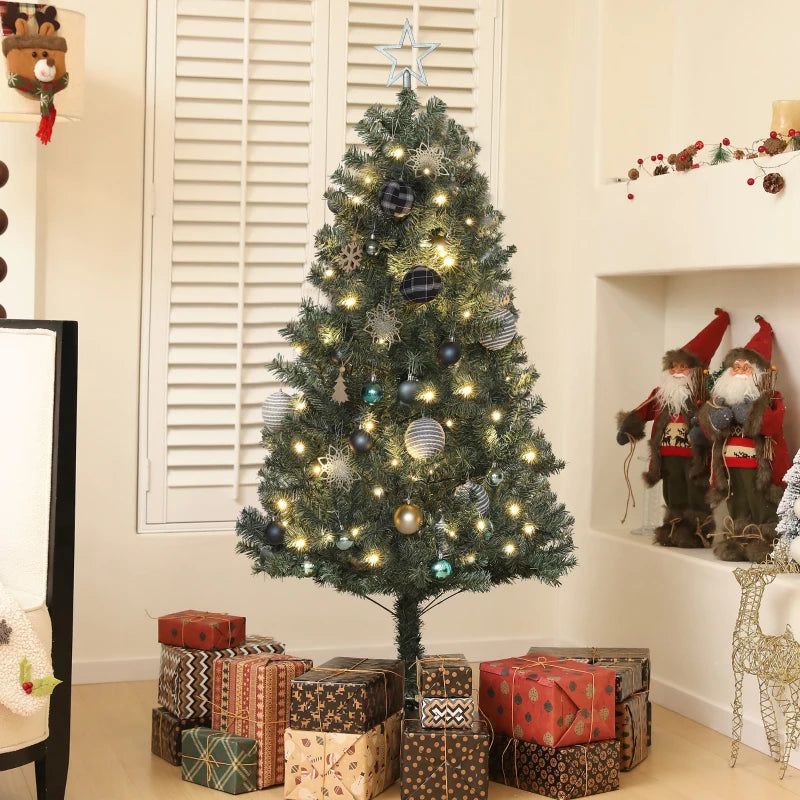 5ft Pre-Lit Christmas Tree with Colorful Decorations - Green, Blue & Warm White Lights for Festive Holiday Decor