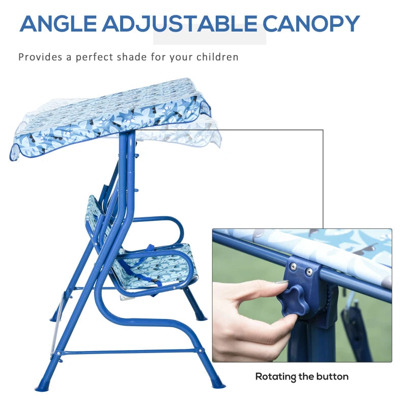 Blue Kids Double Swing Chair with Adjustable Canopy