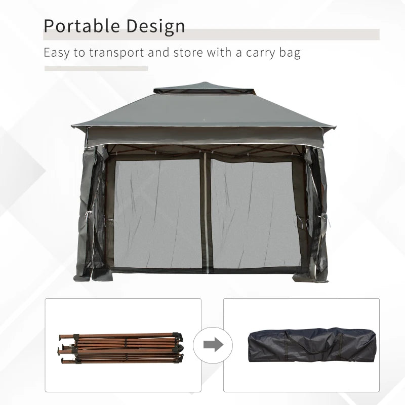 Dark Grey 3x3m Double-Roof Pop Up Gazebo with Netting and Carry Bag