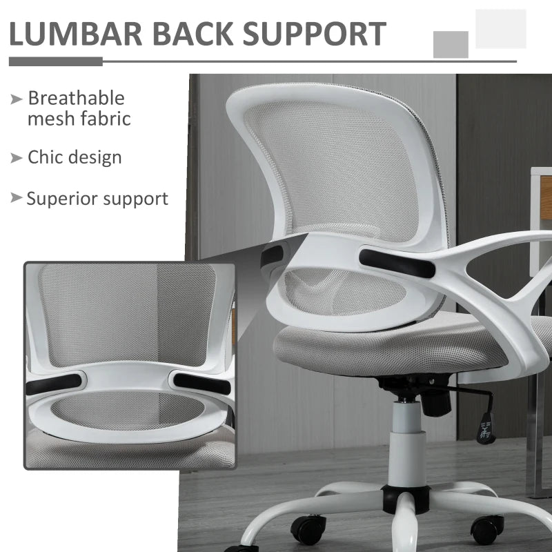 Vinsetto Grey Mesh Office Chair - Ergonomic Swivel Desk Chair with Lumbar Support & Adjustable Armrests