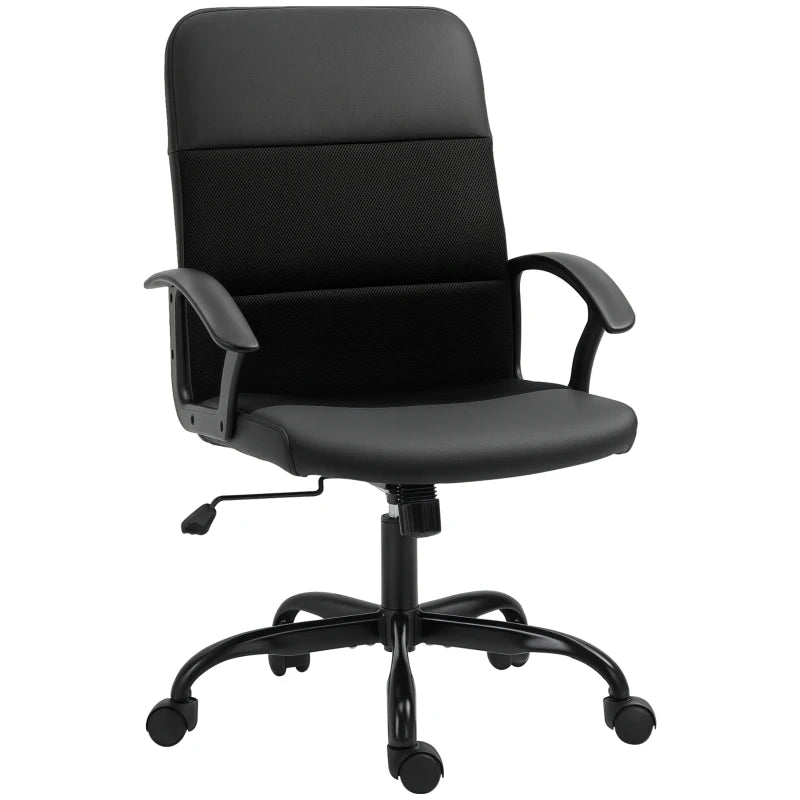 Vinsetto Black Mesh Office Chair - Faux Leather Desk Chair with Swivel Wheels, Adjustable Height & Tilt Function
