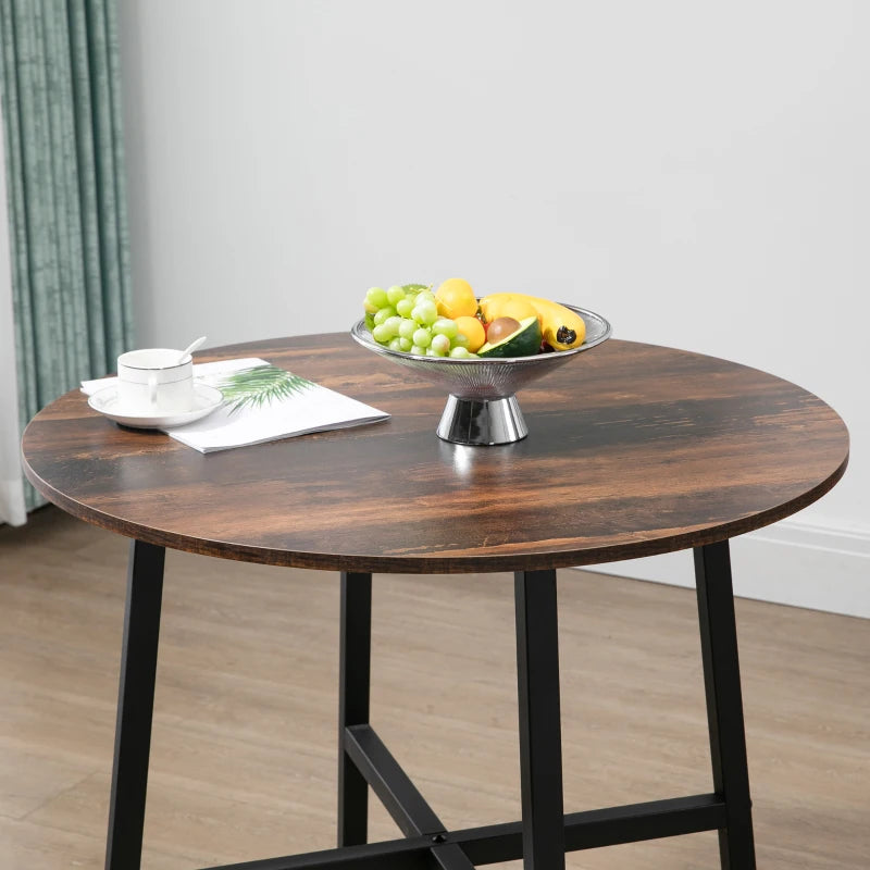 85cm Round Dining Table - Industrial Style Kitchen Table with Rustic Brown Finish & Sturdy Steel Legs