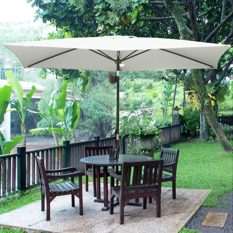 Cream White Rectangular Garden Parasol Umbrella with Crank & Tilt