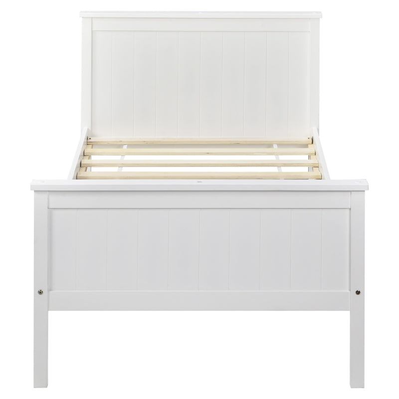 Stylish White Wood Bed Frame with Headboard & Footboard - Single Bed for Kids & Guest Room, 199x96x82 cm