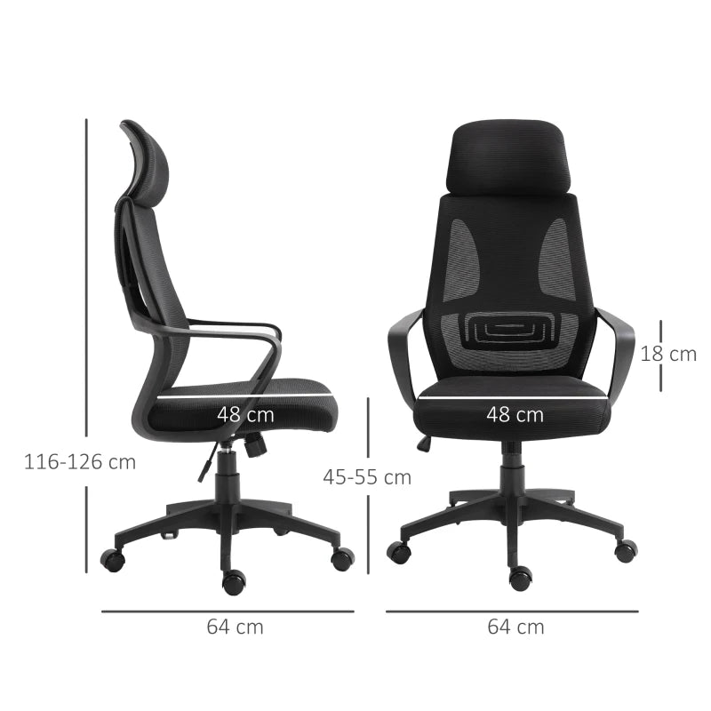 High Back Office Chair with Headrest Adjustable Height Ergonomic Mesh Design for Home and Office Black