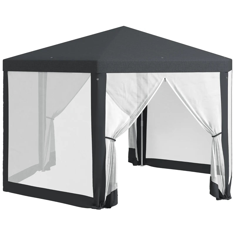 4M Dark Grey Hexagon Gazebo with Netting - Outdoor Party Tent Canopy for Events and Activities, Shade Resistant