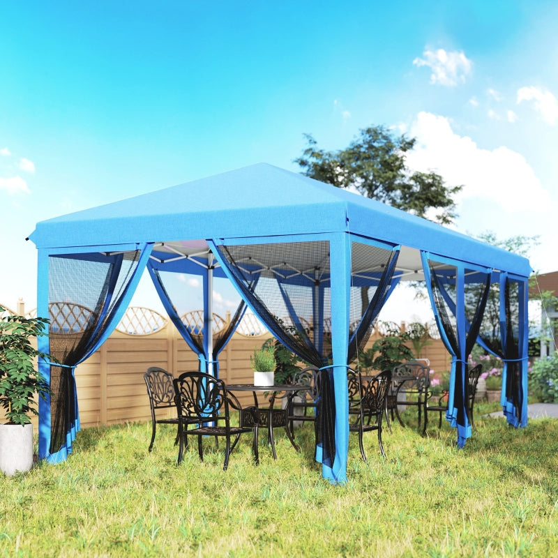3m x 6m Pop Up Gazebo with Mesh Walls, Outdoor Canopy Tent for Parties & Weddings, Blue