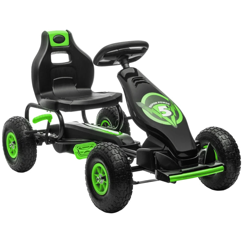 Kids Adjustable Seat Pedal Go Kart with Inflatable Tires for Outdoor Fun Green