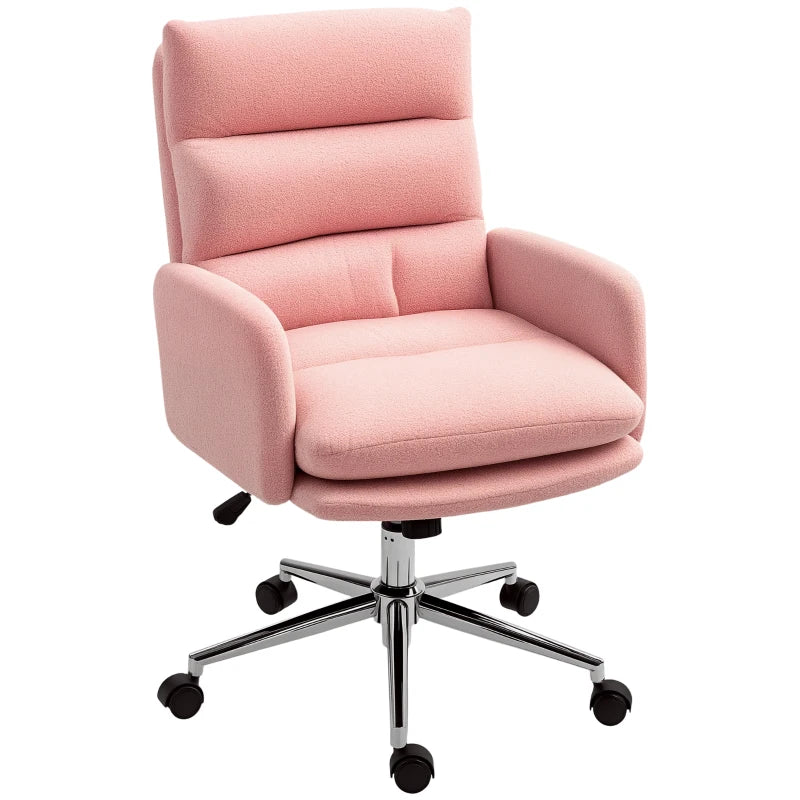 Pink Sherpa Fleece Office Chair 91-99cm Height - Cozy Ergonomic Design for Home & Office Comfort