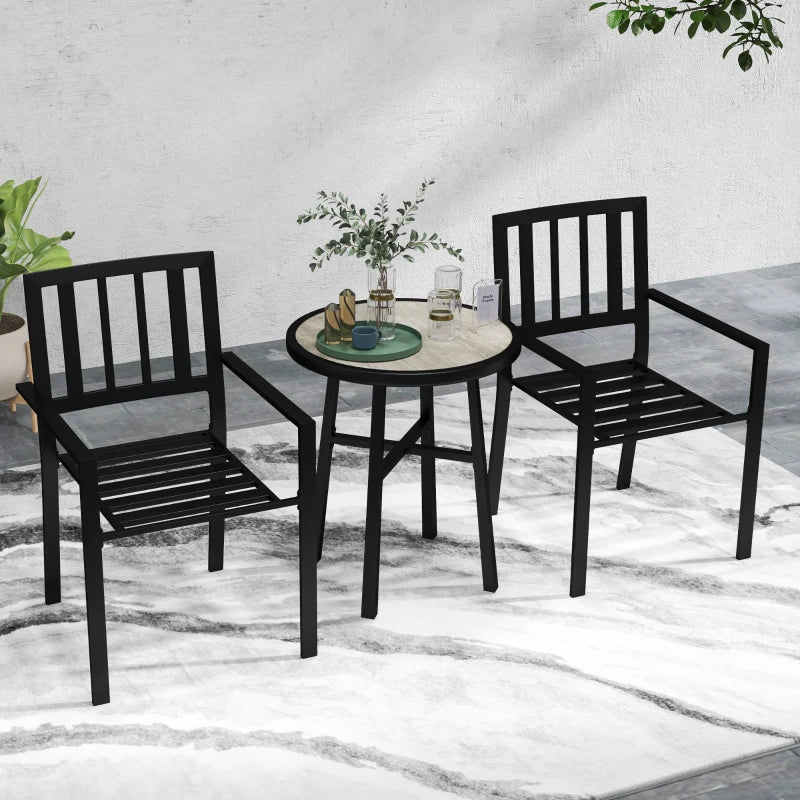3 Piece Patio Bistro Set with Plastic Table and Stackable Chairs for Outdoor Dining