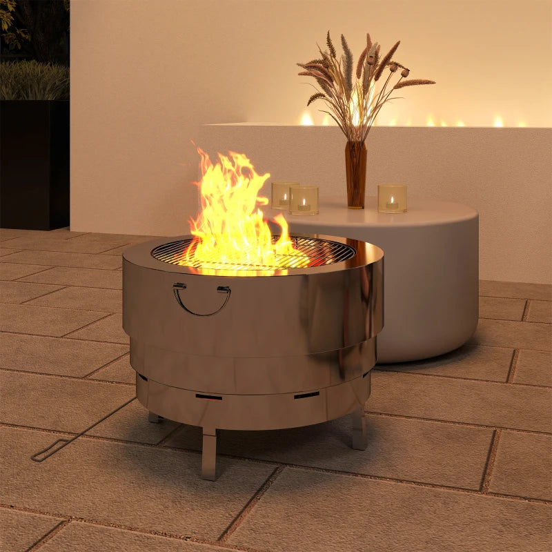 Stainless Steel Wood-Burning Fire Pit with Poker - Durable Outdoor Fire Pit for Backyard