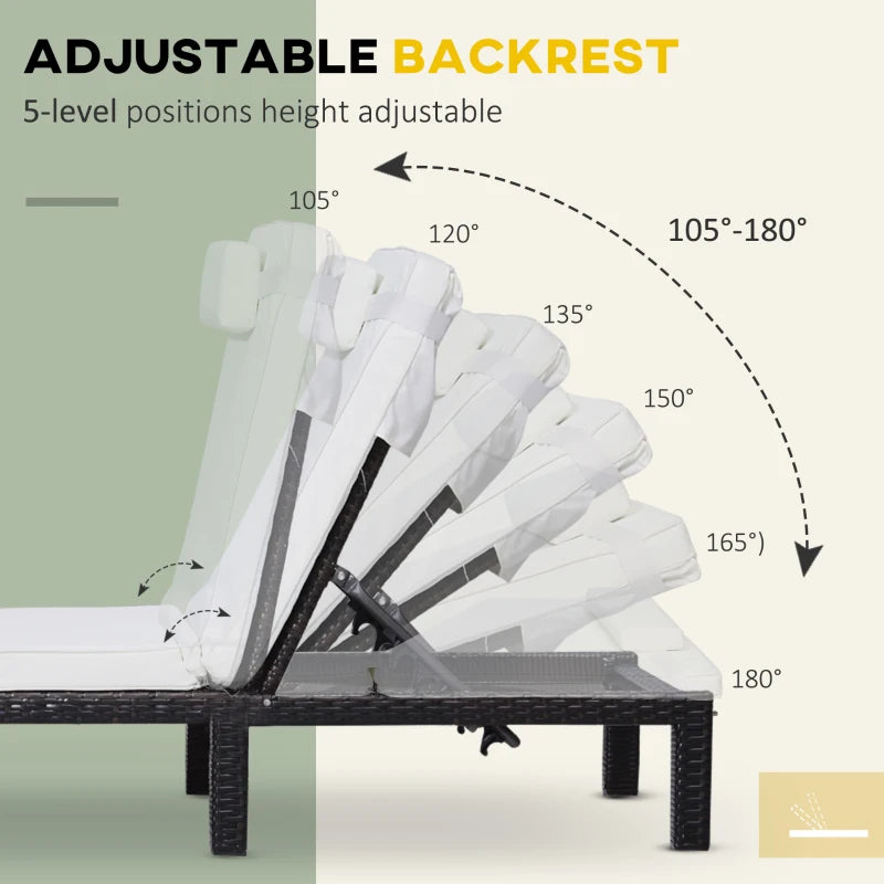 White Rattan Sun Lounger with Padded Cushion & Headrest