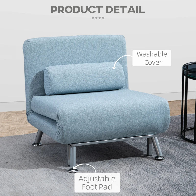 3-in-1 Convertible Linen Chair Bed with Adjustable Backrest and Pillow for Living Room or Bedroom in Sky Blue