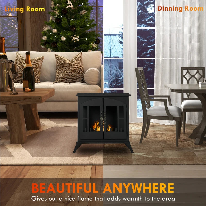 Freestanding Bioethanol Fireplace Stove with Stainless Steel Snuffer 0.9L Tank Indoor Use Black